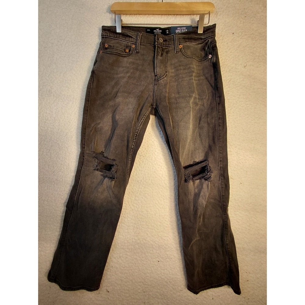 Hollister Epic Flex Vintage Straight Jeans Mens 30x30 Faded Black Distressed